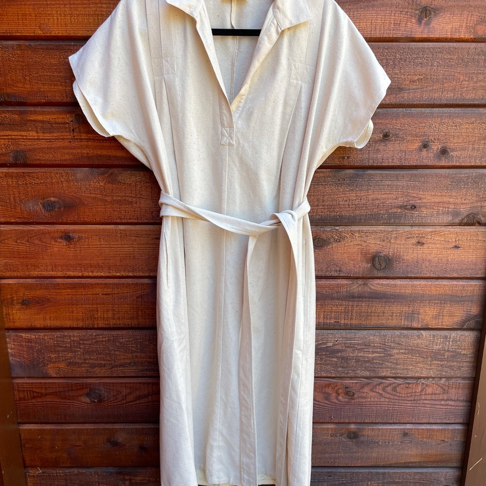 True Vintage Naturelle by George Georgiou Raw Silk Midi Dolman Tie Waist Dress